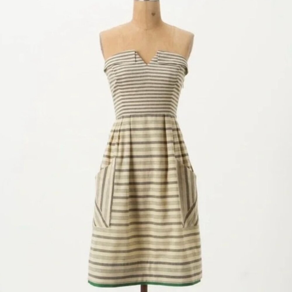 Size 6 - Anthropologie MAEVE Women's Linen Structure Strapless Dress